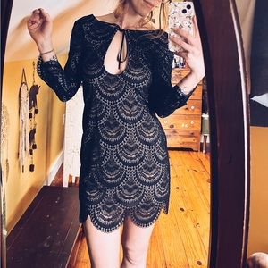 NEW 🔥 For Love & Lemons Women XS Mini Dress Rosalita Black Lace Cocktail Party